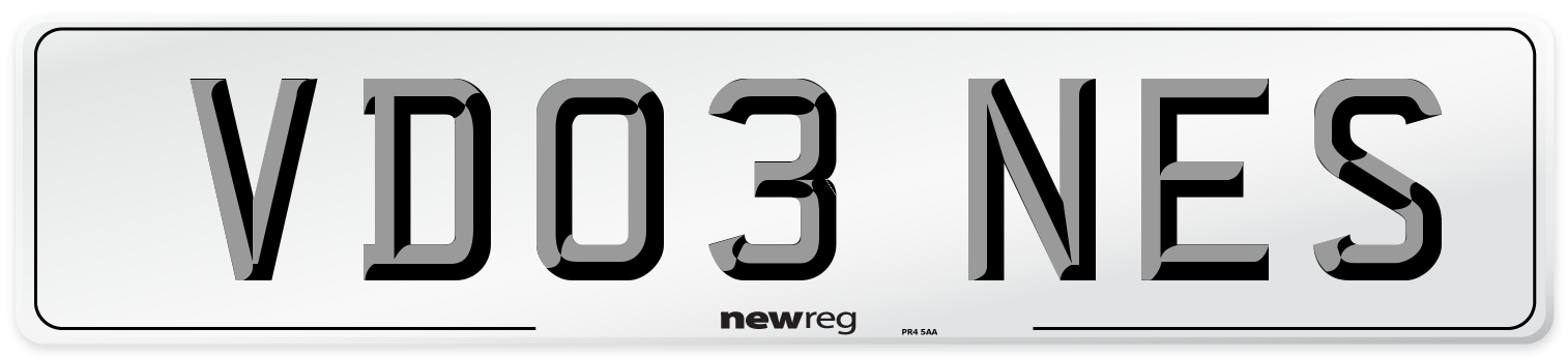 VD03 NES Number Plate from New Reg